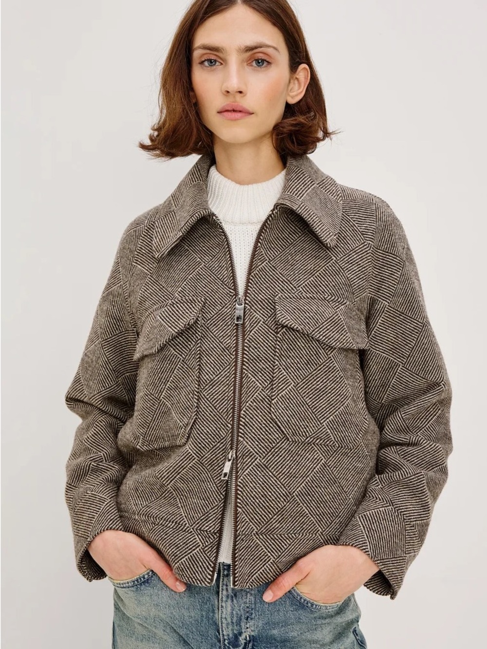 Rails NWT Herringbone Wool Blend Truckee Basketweave Aviation Jacket Brown, M